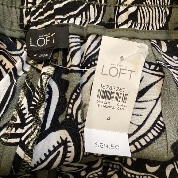 NWT Loft Leaf Tropical Palm Printed Olive Green Wide Leg Pants Sz 4 - Picture 5 of 6